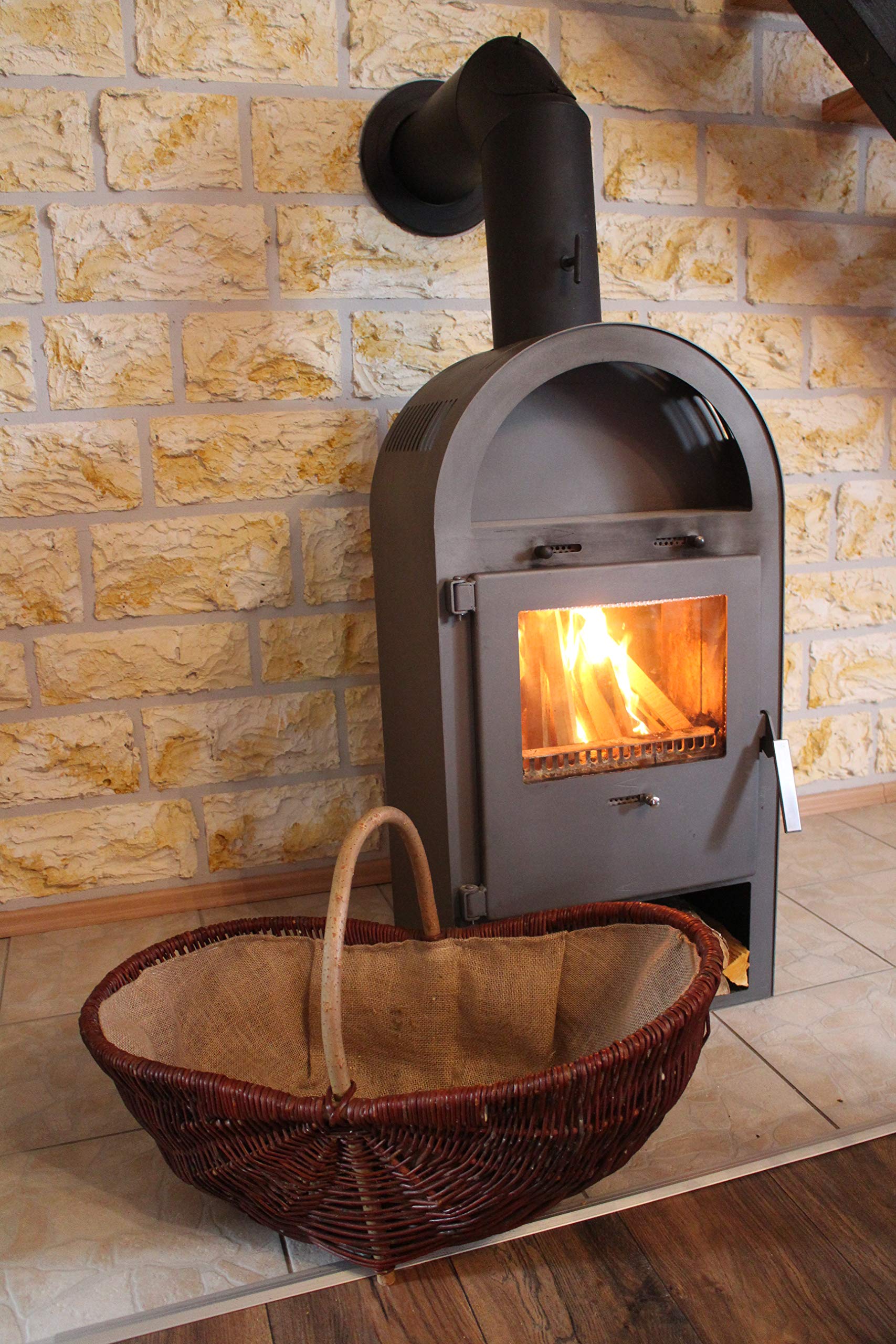Grande cesto per legna da ardere in vimini con borsa in juta, cestino per legna da ardere, cestino per camino, cestino per legna