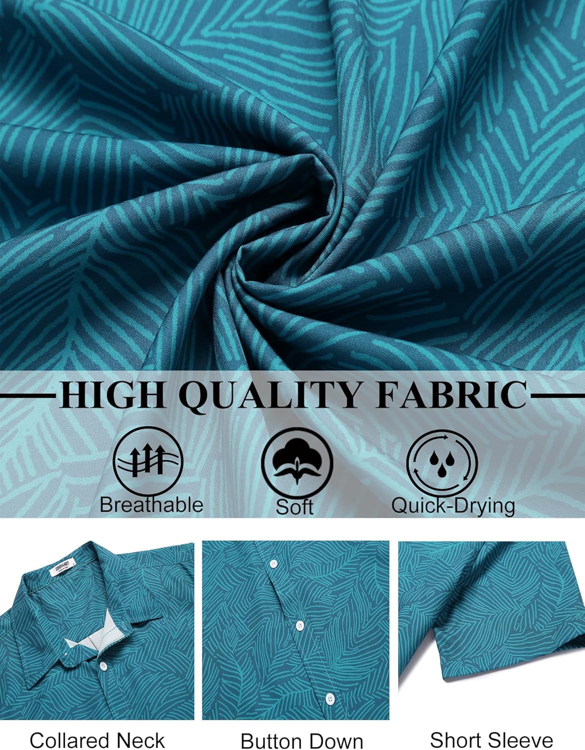 COOFANDY Mens Hawaiian Shirts Short Sleeve Button Down Aloha Shirt Casual Beach Clothes - Image 6