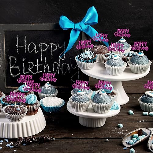 Miniatura 6 de Gyufise 24 piezas de decoración de cupcakes con purpurina para cumpleaños, para celebrar feliz cumpleaños, fiesta temática, suministros de