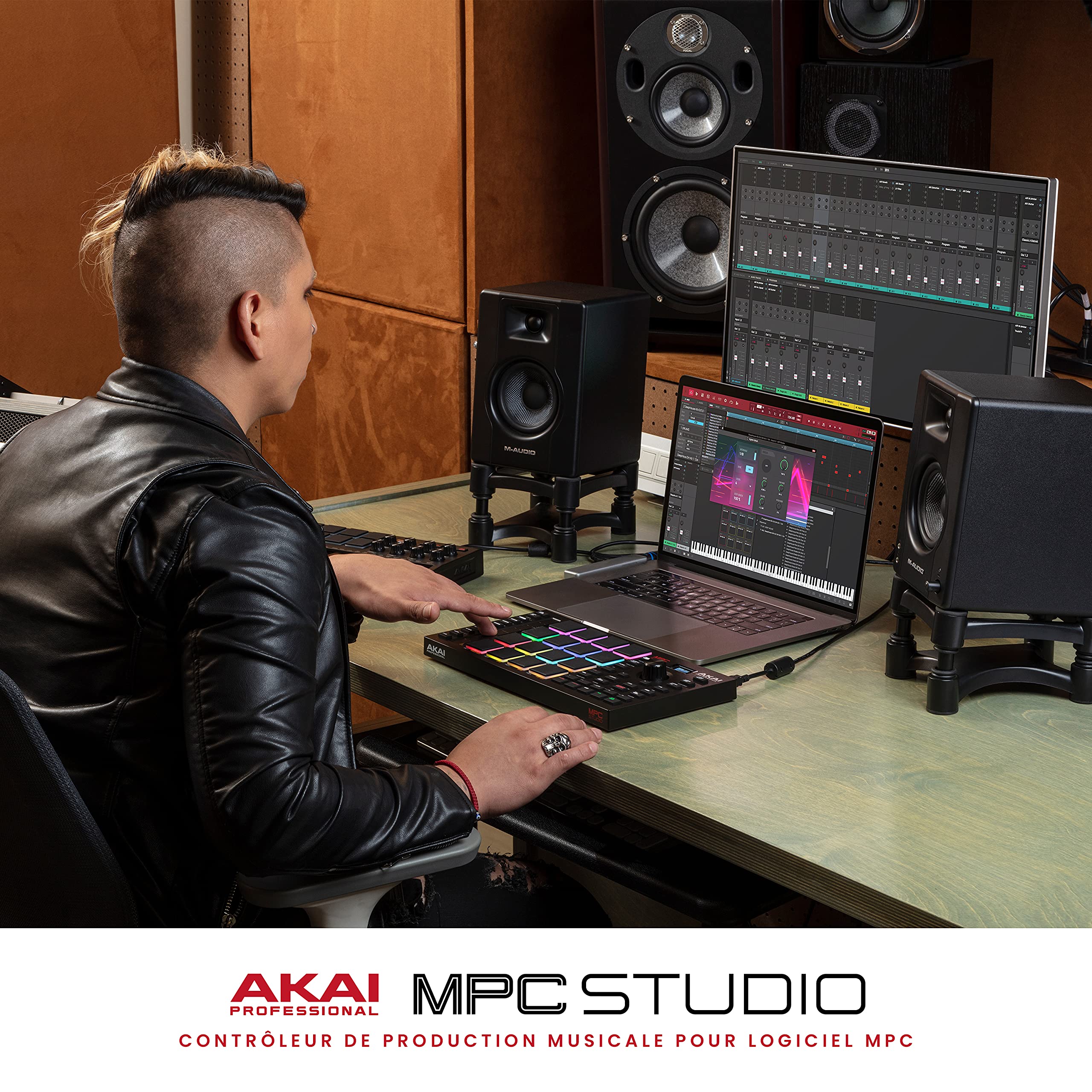 Akai Professional MPC Studio - Contrôleur MIDI Beat Maker avec 16 pads RVB sensibles à la vélocité, logiciel MPC, Touch Strip assignable et écran LCD