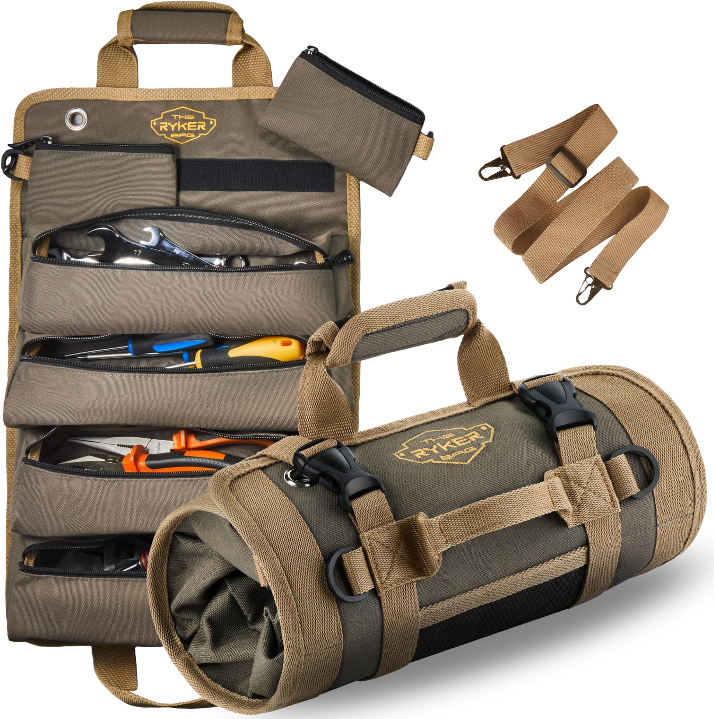 The Ryker Bag Tool Organizers - Small Tool Bag W/Detachable Pouches, Heavy Duty Roll Up Tool Bag Organizer : 6 Tool Pouches - Gifts for Dad Tool Roll Organizer For Mechanic, Electrician & Hobbyist