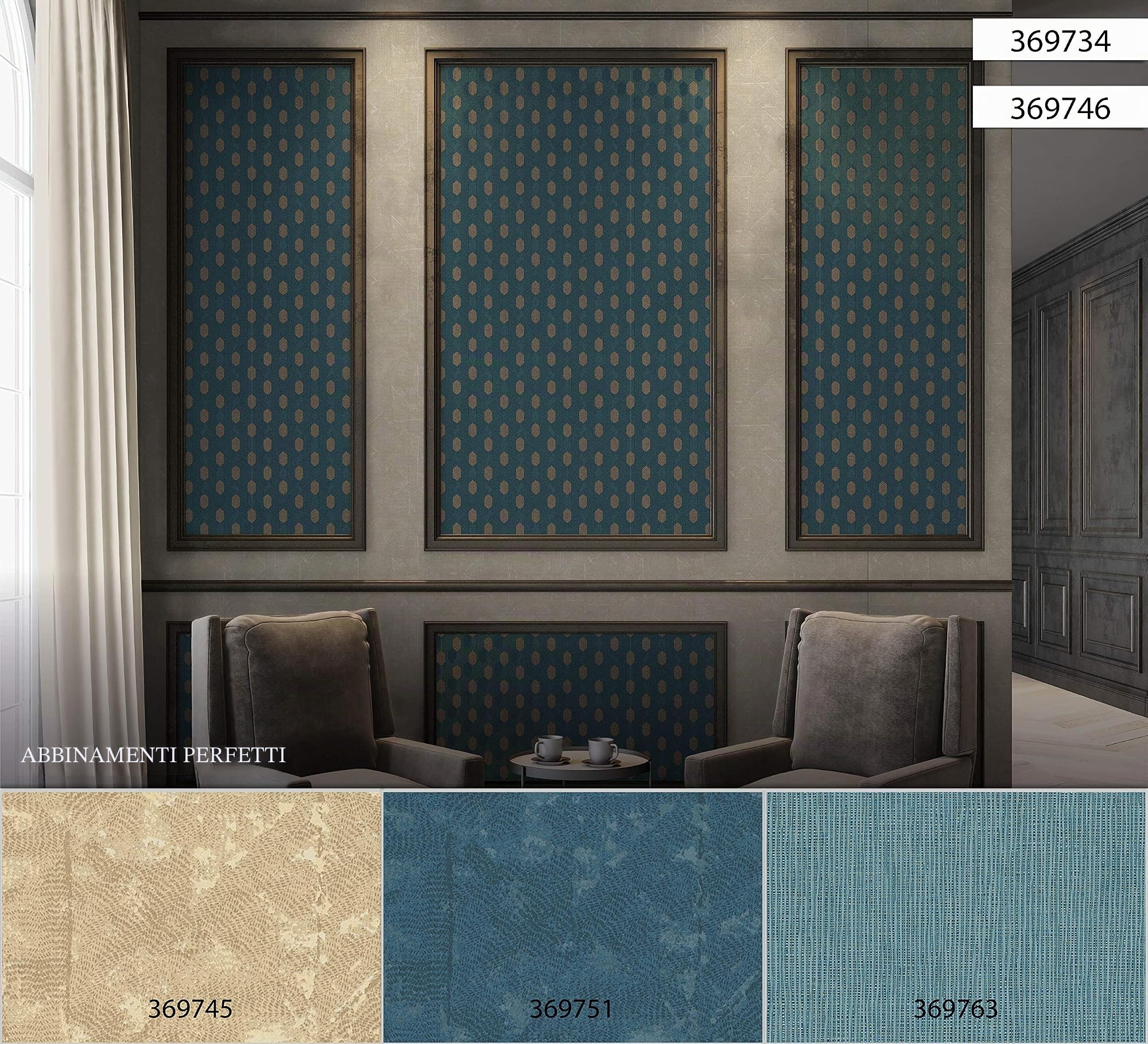 Architects Paper Carta da parati in tessuto non tessuto Absolutely Chic geometrica, 10,05 m x 0,53 m, blu, grigio, beige, Made in Germany 369734 36973-4