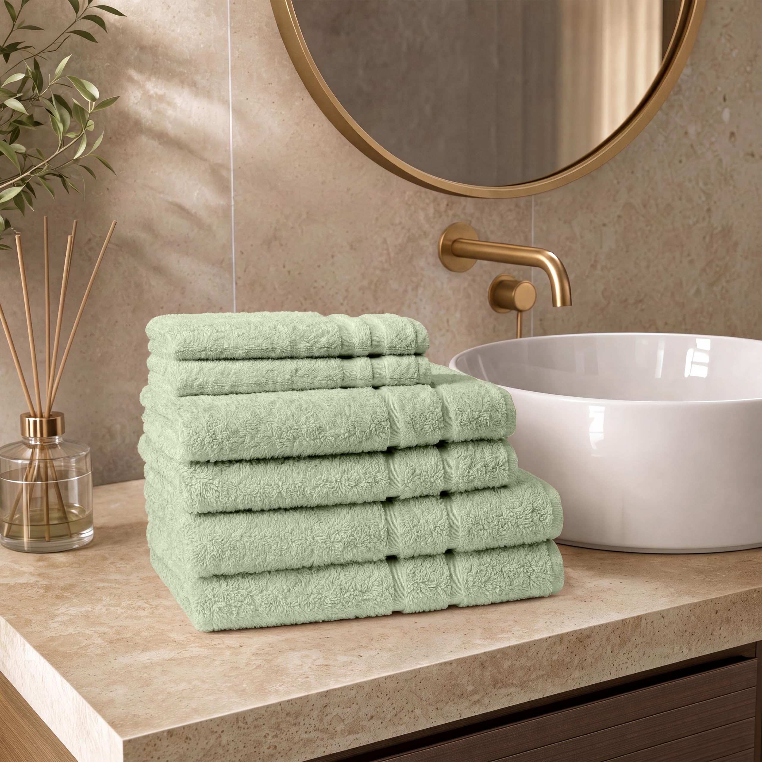 Premium Handtücher 6er Set - 2 Duschtücher 70x140 cm, 2 Handtücher 50x100 cm, 2 Gästetücher 30x50 cm - 100% Baumwolle, sehr weich, saugstark, Geschenk Set (Pastellgrün)