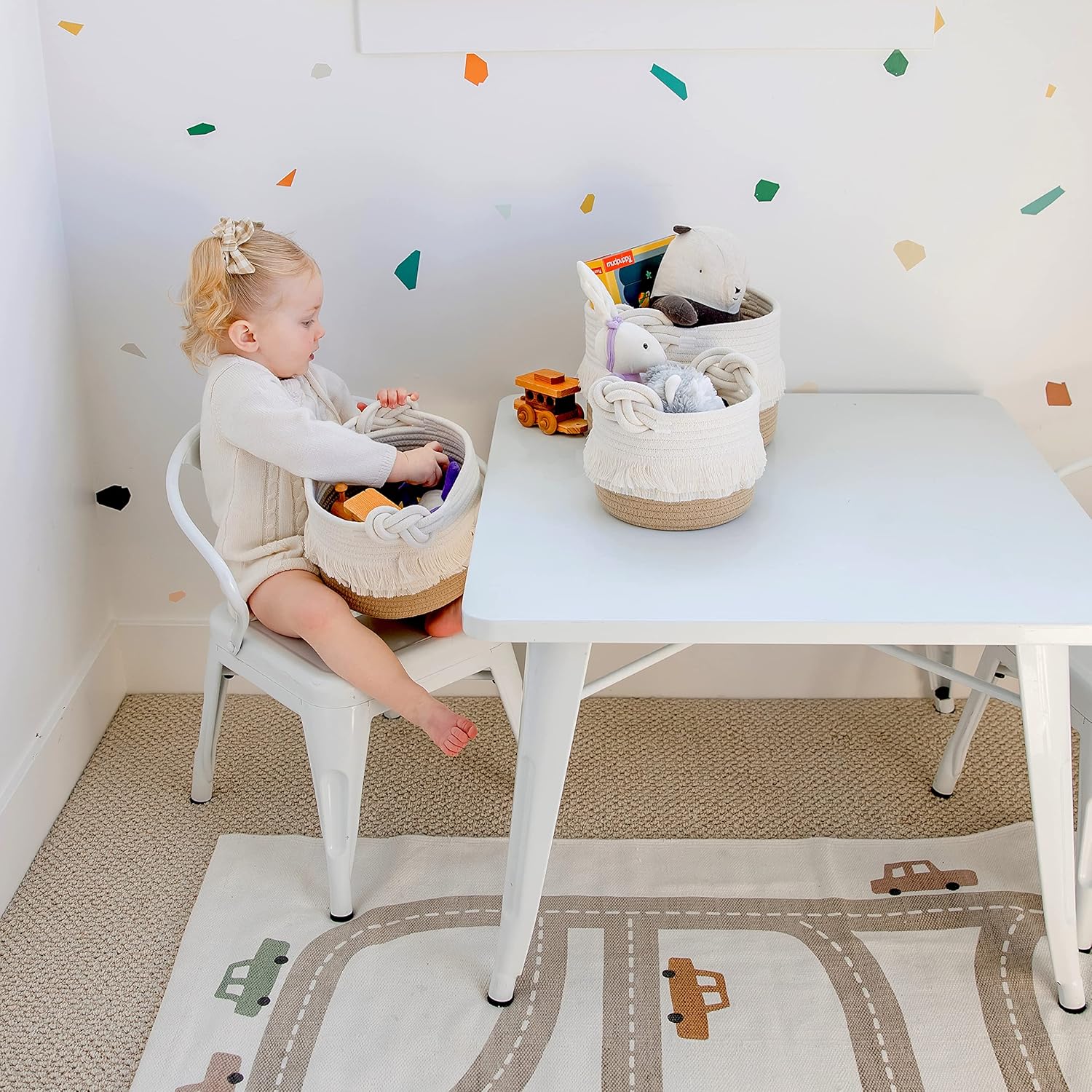 NaturalCozy 3-Piece Decorative Storage Basket Set – Cotton Rope Woven Baskets for Organizing! Small Basket for Nursery Baby Stuff, Gift Basket, Montessori, Dog Toy Bin, Cat Basket, Bathroom Shelves