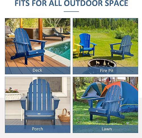 Miniatura 8 de Outsunny Silla Adirondack plegable, silla para hoguera de polietileno de alta densidad, resistente a la intemperie, para patio, jardín, césped,
