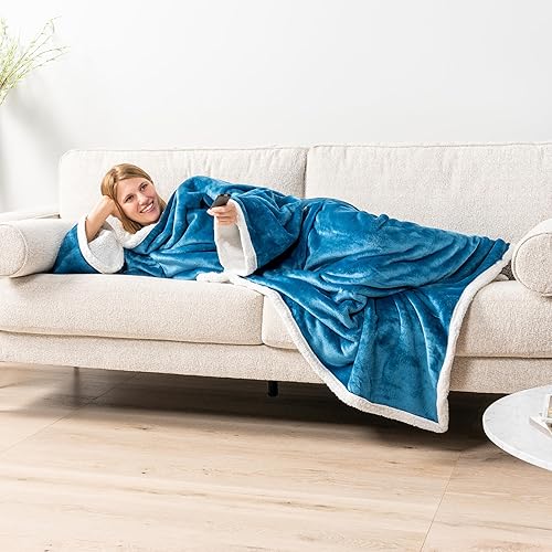 Miniatura 6 de PAVILIA Manta de vellón sherpa prémium con mangas para mujeres y hombres adultos, para llevar puesta, cálida y acogedora, súper suave, mangas