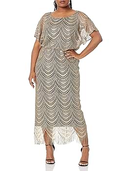 S.L. Fashions Women's Size Metallic Blouson Crochet Dress