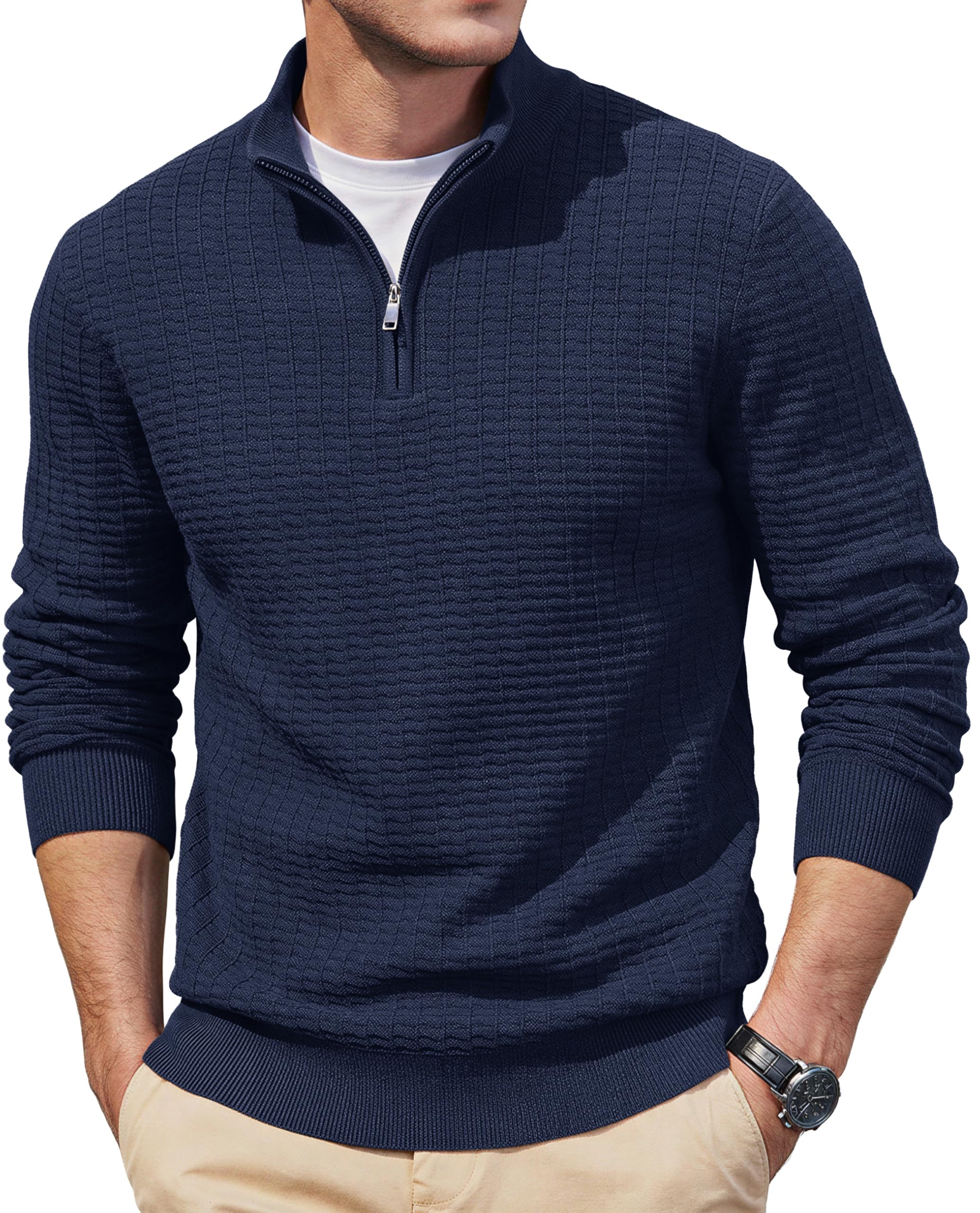 TACVASEN Pullover Herren 1/4 Zip Rollkragenpullover Reißverschluss Winter | Weicher Strick, Troyer mit 1/4 Zip, Stehkragen, Leichtes Anziehen, Alltag und Arbeit