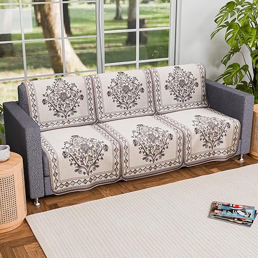 Kuber Industries 3 Seater Cotton Sofa Set Cover | Sofa Slipcover Protector for Home Living Room, Hall &amp; Office Couch | Flo