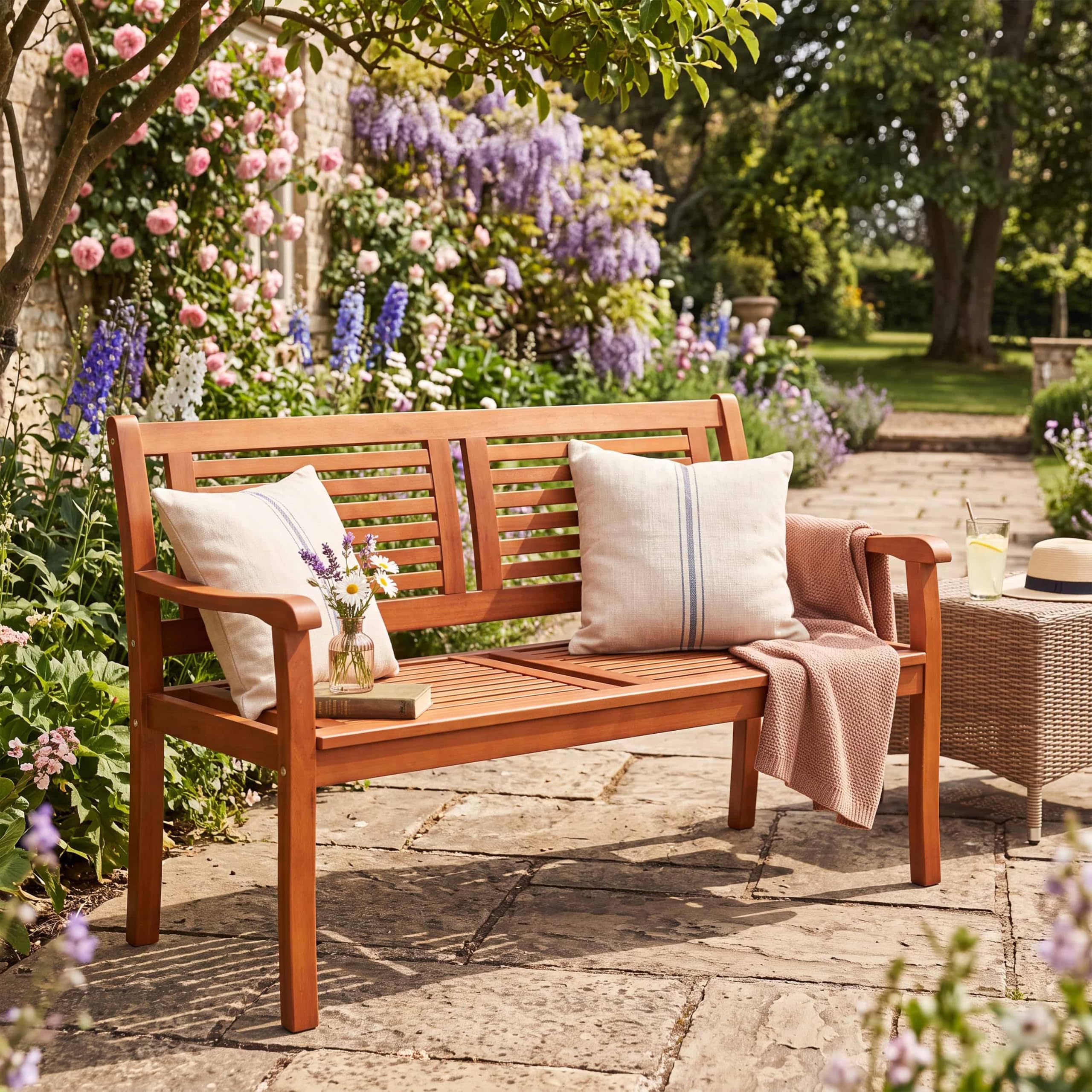 Casaria® Gartenbank Wetterfest Holz FSC®-Zertifiziert 320kg Belastbar 2-Sitzer Armlehne Rückenlehne 120x60cm Garten Balkon Holzbank Eukalyptus Braun