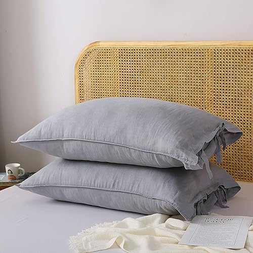 Miniatura 4 de S VICTORY SYMBOL Juego de 2 fundas de almohada 100% lino con cierre de corbata, fundas de almohada de tamaño estándar de 20 x 26 pulgadas, fundas de