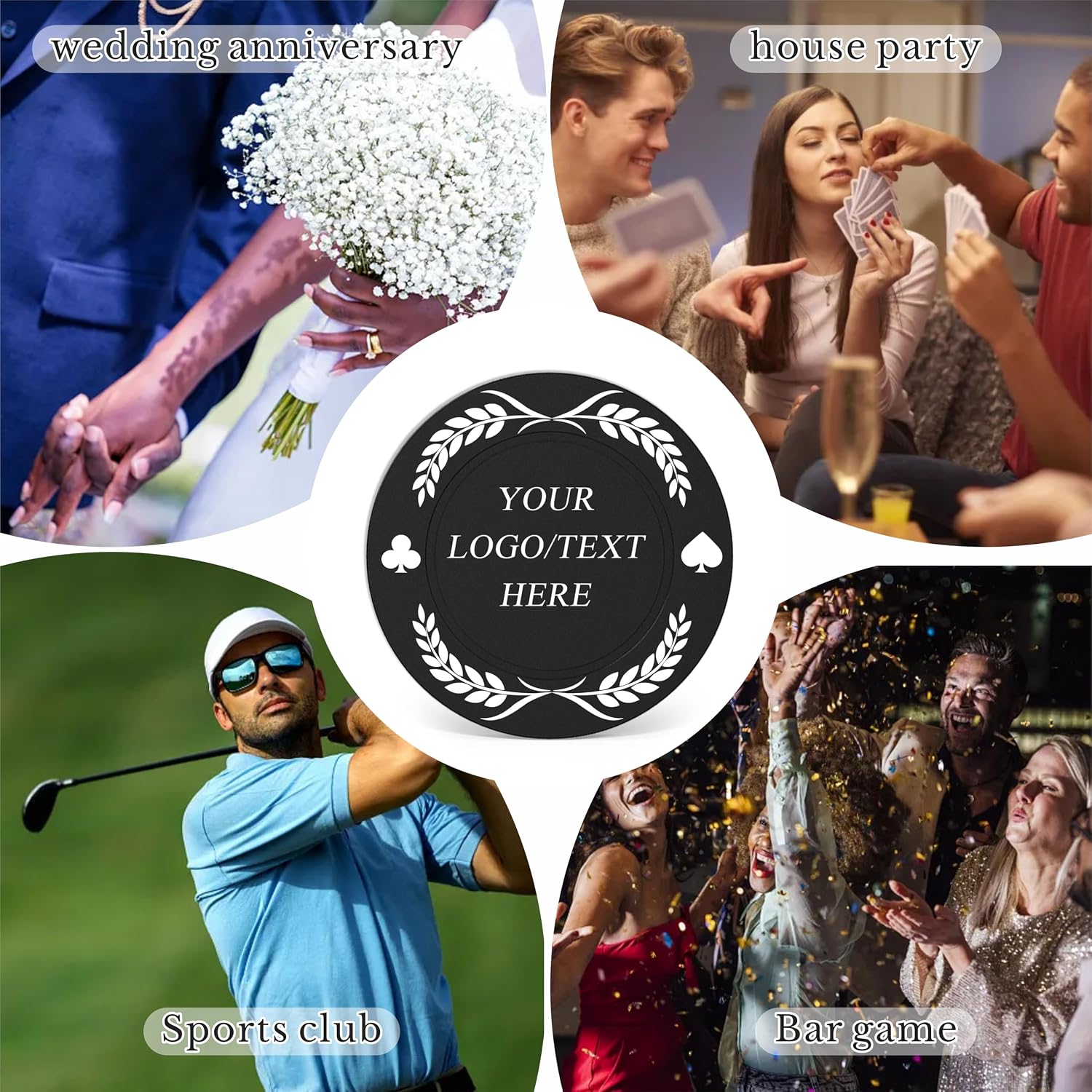 100 PCS Custom Plastic Poker Chips – Personalized Drink Tokens, Double-Sided Full Color Print, 9 Colors Custom Image or Text, Business Card Chips for Corporate Events, Bars & Promotions