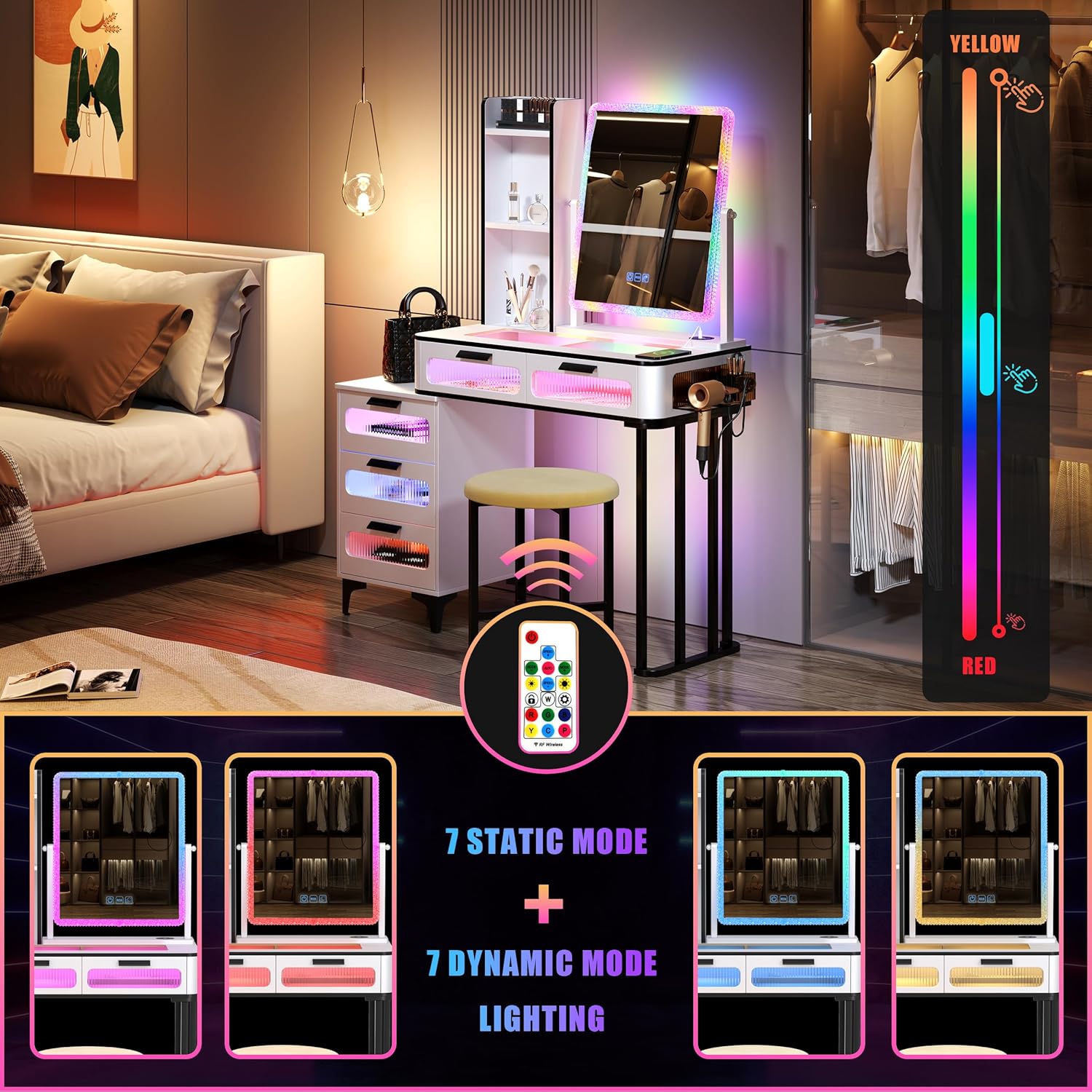 Mirror light brightness adjustment from 10% to 100%