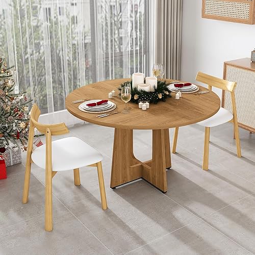 Miniatura 18 de Juego de mesa de comedor redonda de 47 pulgadas para 4, mesa de cocina de mármol sintético blanco circular con 4 sillas de comedor tapizadas de Mesa