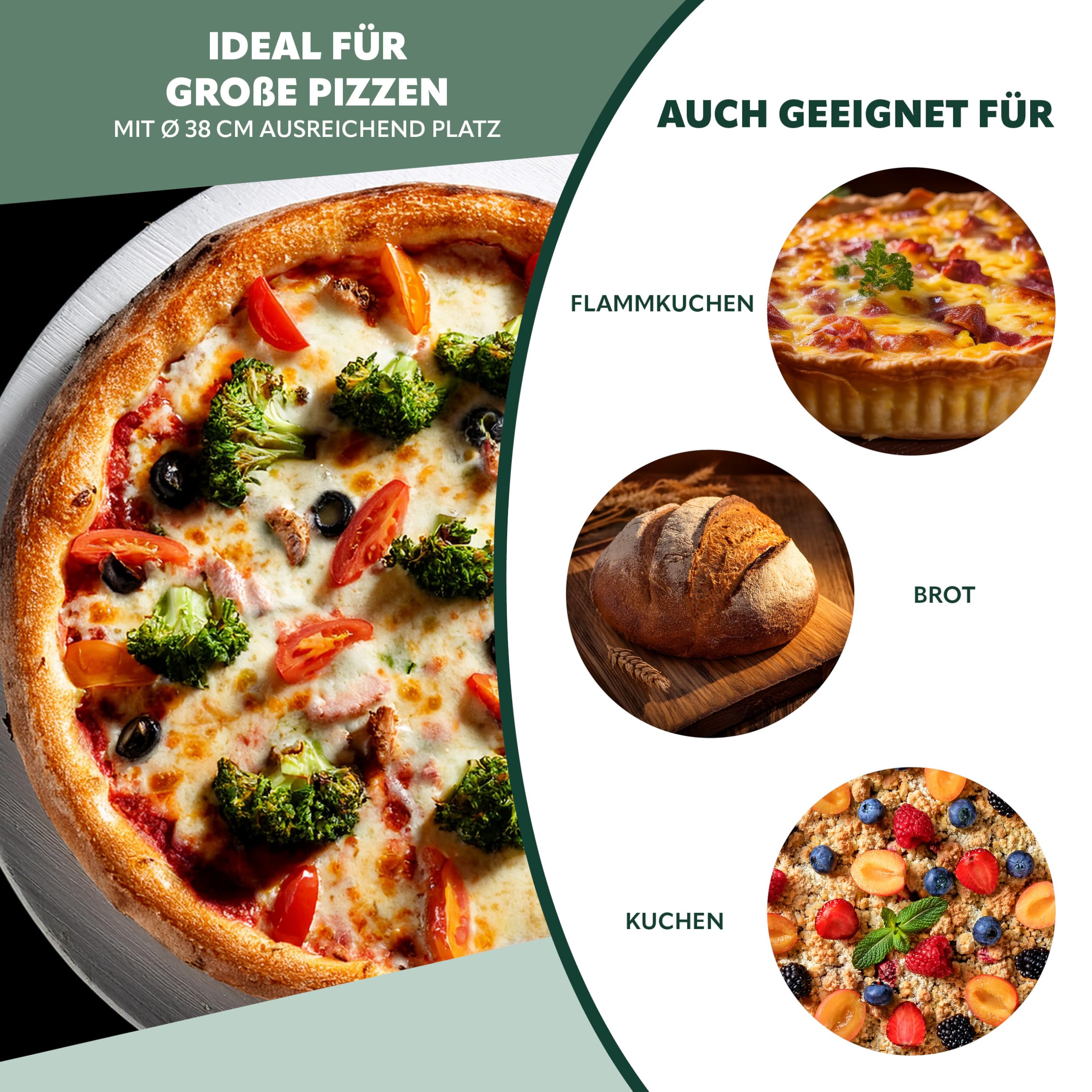 bremermann Pizzastein rund Ø 38 cm // Cordierit, 1,5 cm dick // Backstein für Ofen und Grill