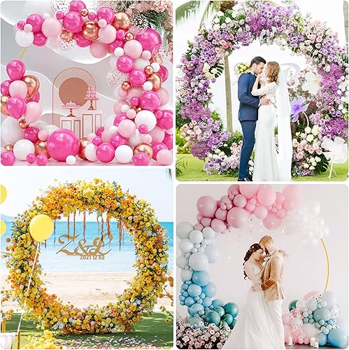 Miniatura 8 de Putros Soporte de telón de fondo redondo dorado de 7.2 pies, marco de arco de globos, arco de boda para ceremonia, fiesta de cumpleaños,