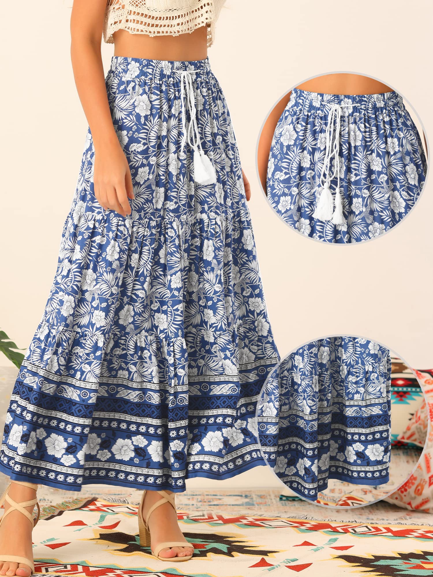 Allegra K Gonna floreale per donne Boho nappe elastico in vita casual maxi gonne