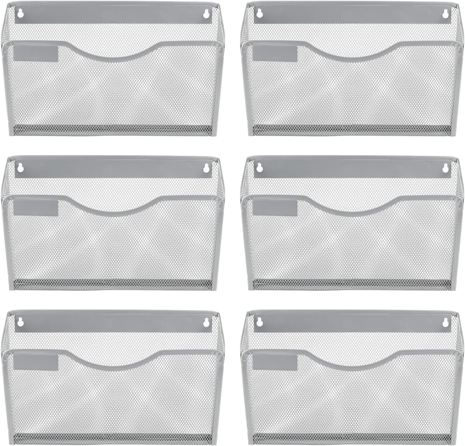 EasyPAG 6 Pack Wall File Organizer with Label Panel, Mesh Hanging File Folder Organizer for Letter/A4 Size Folders, Wall Mounted Vertical Mail Holder for Paperwork, Office, Home, School, Silver