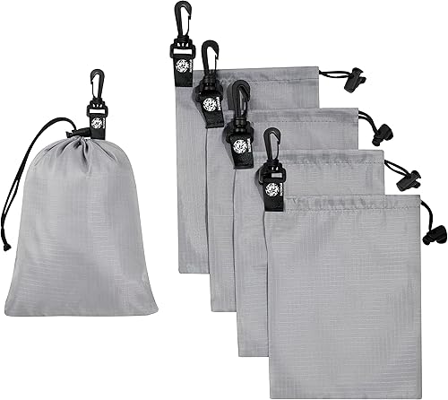 Bolsa con cordón, bolsa de cincha y bolsa con clip para viajes, armario, al aire libre, juego de 5 (gris, 6 x 8 pulgadas)