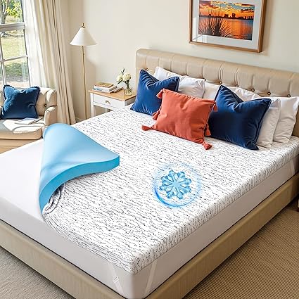 Subrtex 4 Inch King Memory Foam Mattress Topper - Cooling Gel Infused, Removable Washable Cover