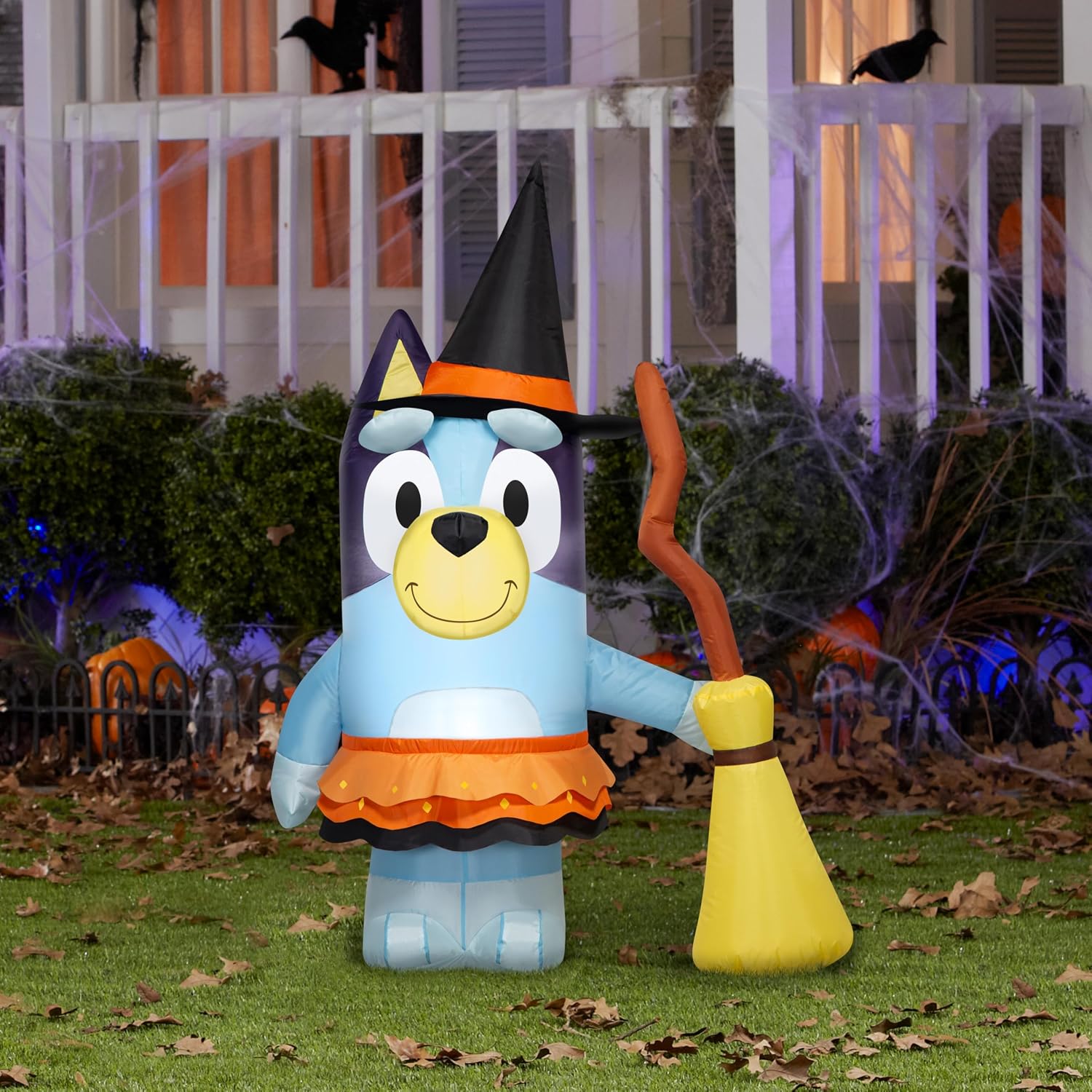 Gemmy Bluey Halloween Inflatable, 3.5 Ft Tall Lighted Bluey in Witch Costume Yard Decoration with Broom, Outdoor Decor with Stakes and Tethers