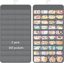 Faccito 2 Pcs Hanging Sticker Display Organizer, Double-sided 80 Pocket Sticker Storage, Portable Wall-hanging Decal Chart Holder for Vendors Events, Collectors, Small Business Supplier (Gray)