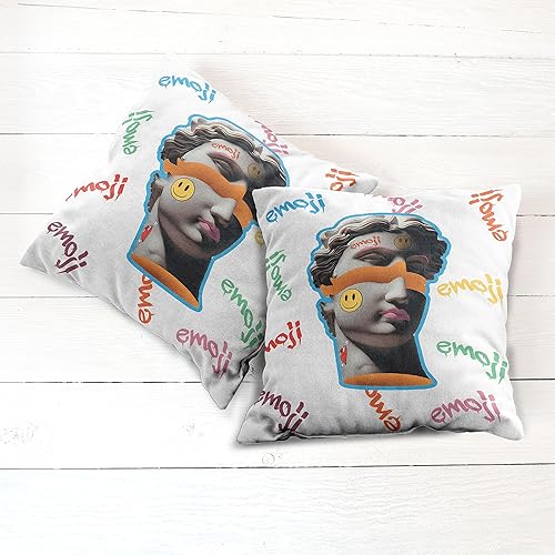 Miniatura 6 de Ambesonne Emoji - Juego de 2 fundas de almohada decorativas, ilustración moderna de esculturas antiguas, formas y formas de graffiti, funda de cojín