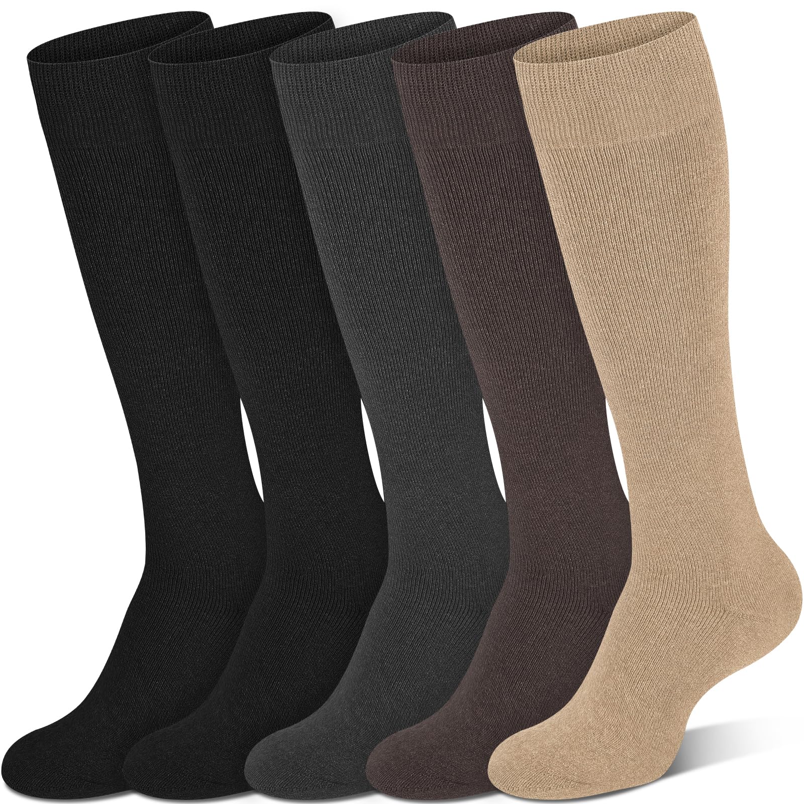 5 Pairs Warm Winter Knee High Socks for Women Boot Black Long Thick Socks Support for Hiking Work