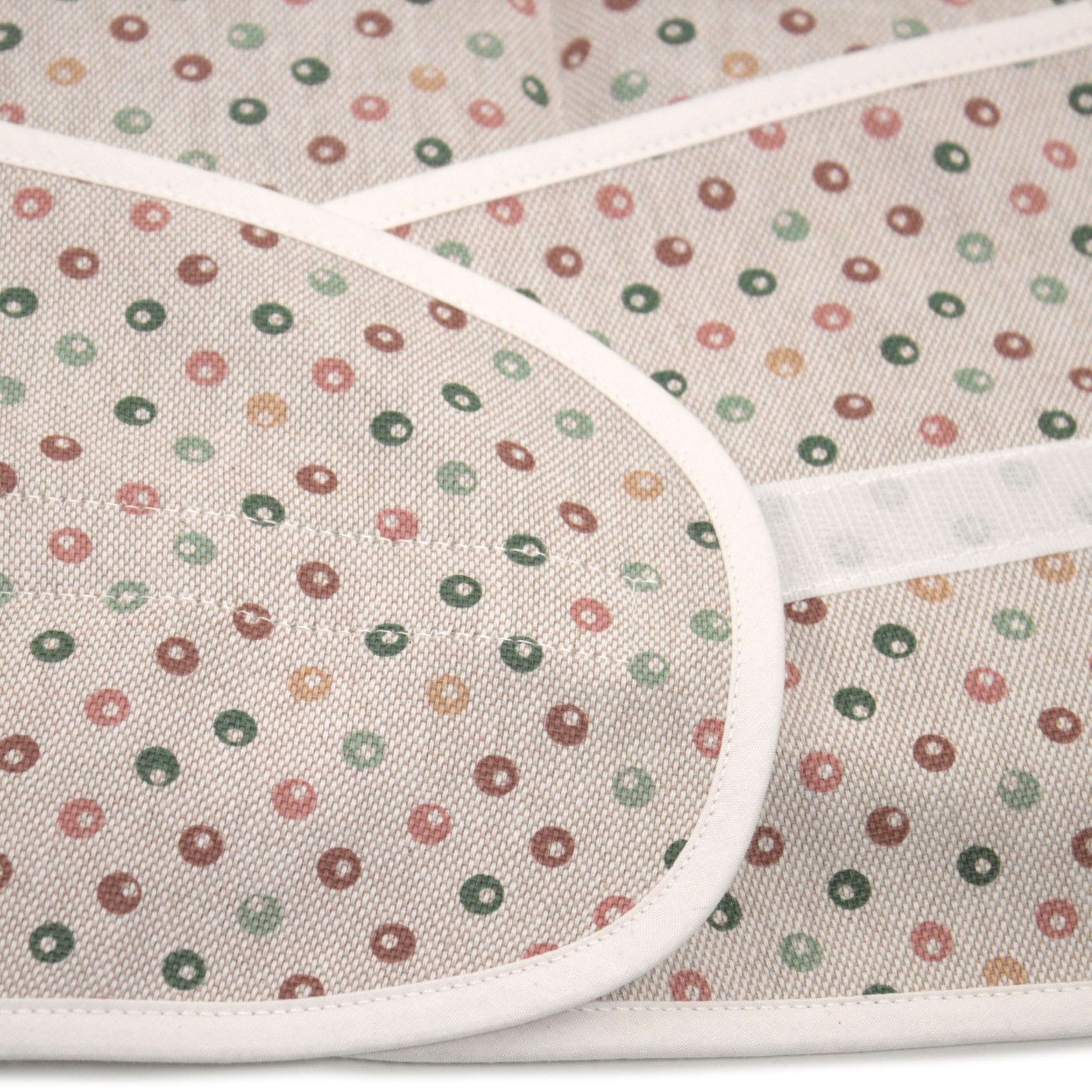 Cuscino termico cintura, semi di lino (Lunghezza totale: 135cm, pois multiciolore, Cotone Bio) Cuscino riscaldabile per forno, microonde e frigorifero. Caldo e freddo