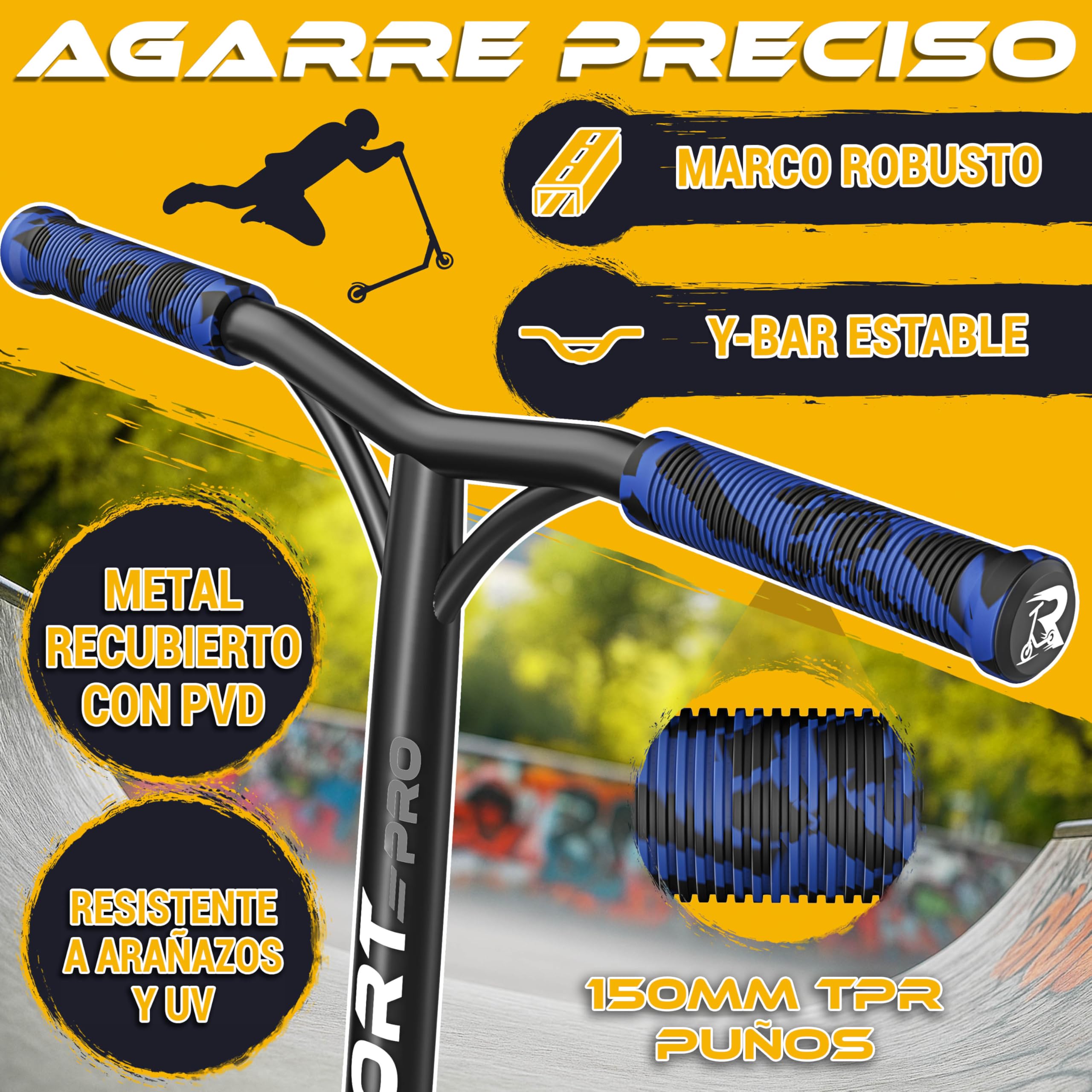 RE:SPORT Patinete de acrobacias Revo Pro para niños y adultos con soporte, patinete profesional de 110 mm, ruedas de poliuretano y barra en Y, patinete de acrobacias, patinete ABEC 9, rodamientos de — view 8