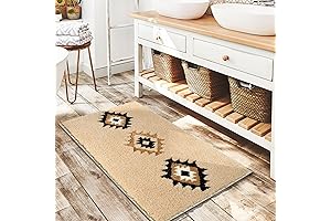 DEXDE Boho Western Bathroom Rugs: Cream Beige Non-Slip Comfort and Style