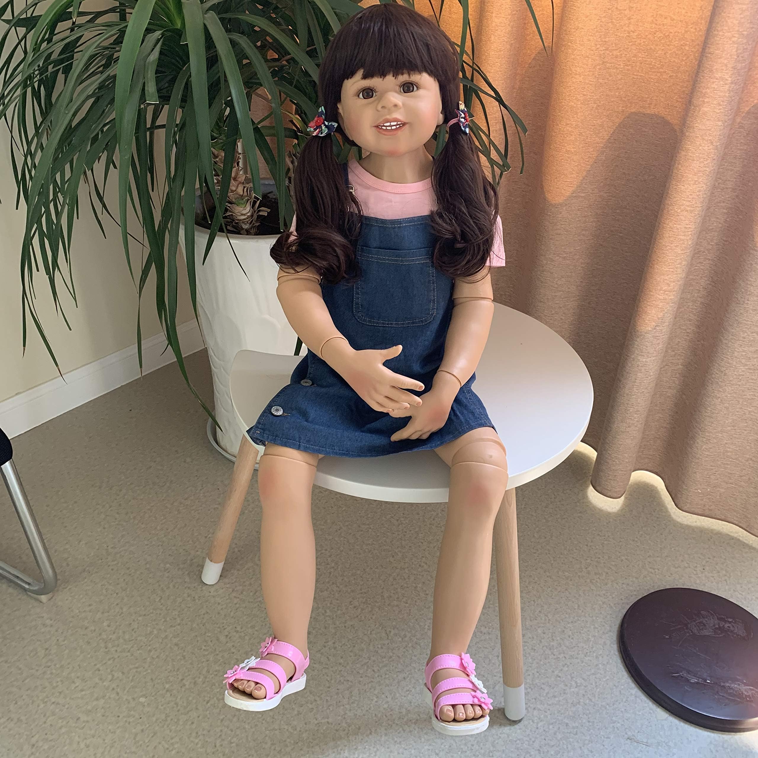 iCradle 39inch98CM Huge Reborn Doll Full Body Hard Vinyl Girl Dolls Realistic Standing Reborn Toddler Girls with Brown Hair Baby Age 2 Years Children's Clothing Models