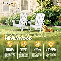 Vista 4 de nevilywood Silla Adirondack plegable, respaldo ergonómico extendido, portavasos, fácil montaje, plástico HDPE duradero, resistente a la intemperie