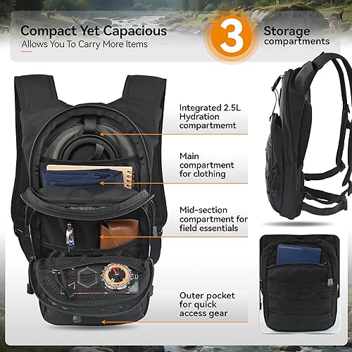 Miniatura 3 de MARCHWAY Mochila de hidratación táctica Molle con bolsa de agua de TPU de 2.5L, mochila militar para senderismo, ciclismo, mochileros, correr, cazar