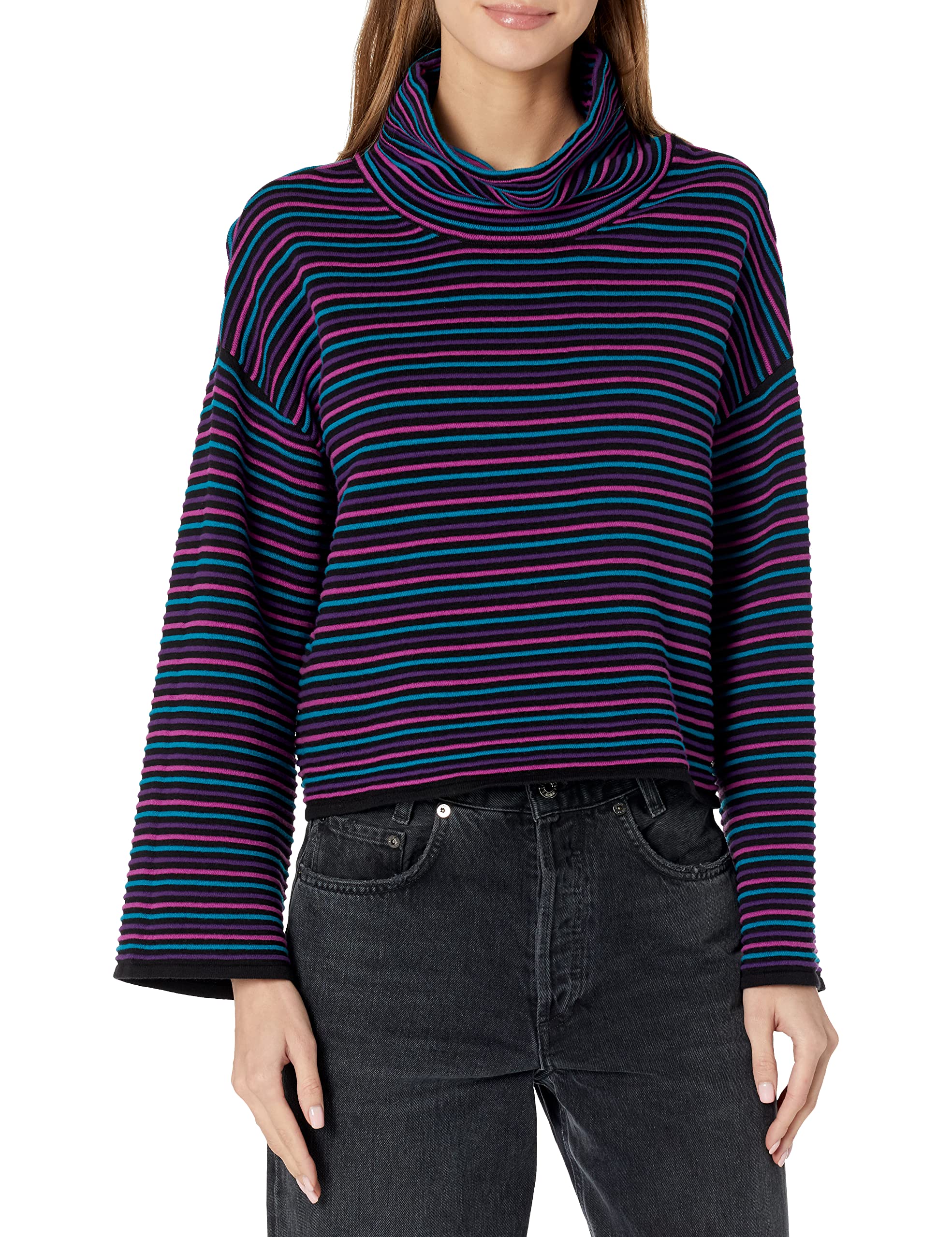 DKNY Women's Turtleneck All-Day Comfort Cropped Sportswear Sweater