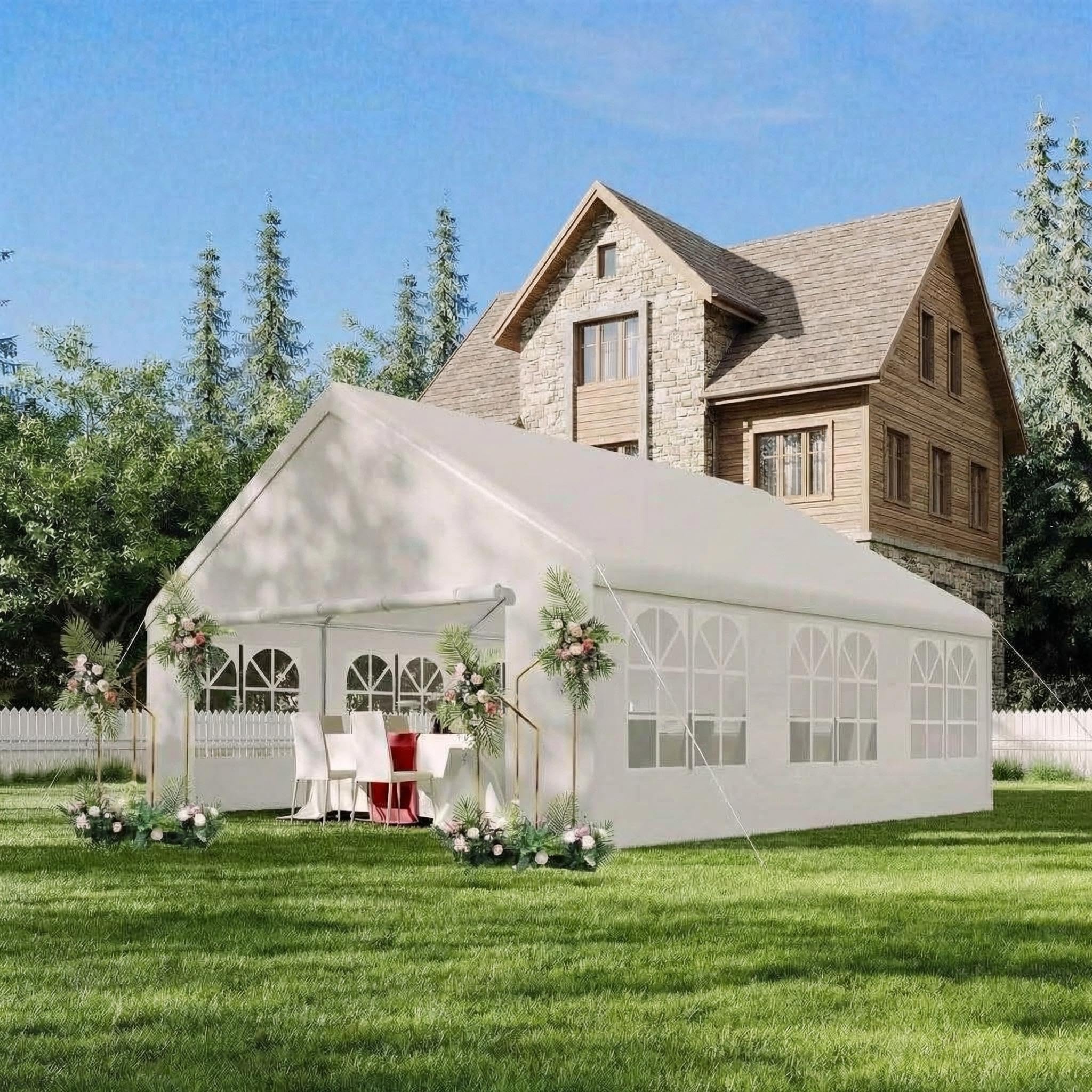 Photo 1 of 20x20 ft Heavy Duty Party Tent - Outdoor Wedding & Event Canopy with Removable Sidewalls & Waterproof Roof, White Commercial Shelter for Backyard, Reception, Festival