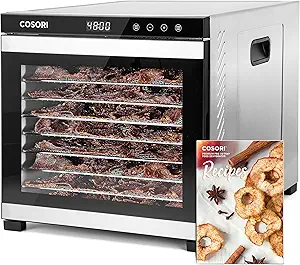 COSORI Food Dehydrator for Jerky, 10 Trays, 16.2ftยฒ Drying Space, 165ยฐF Temperature Control, 48H Timer, 1000W Dehydrator Machine, Stainless Steel, for Herbs, Fruit, Meat, and Yogurt, Silver