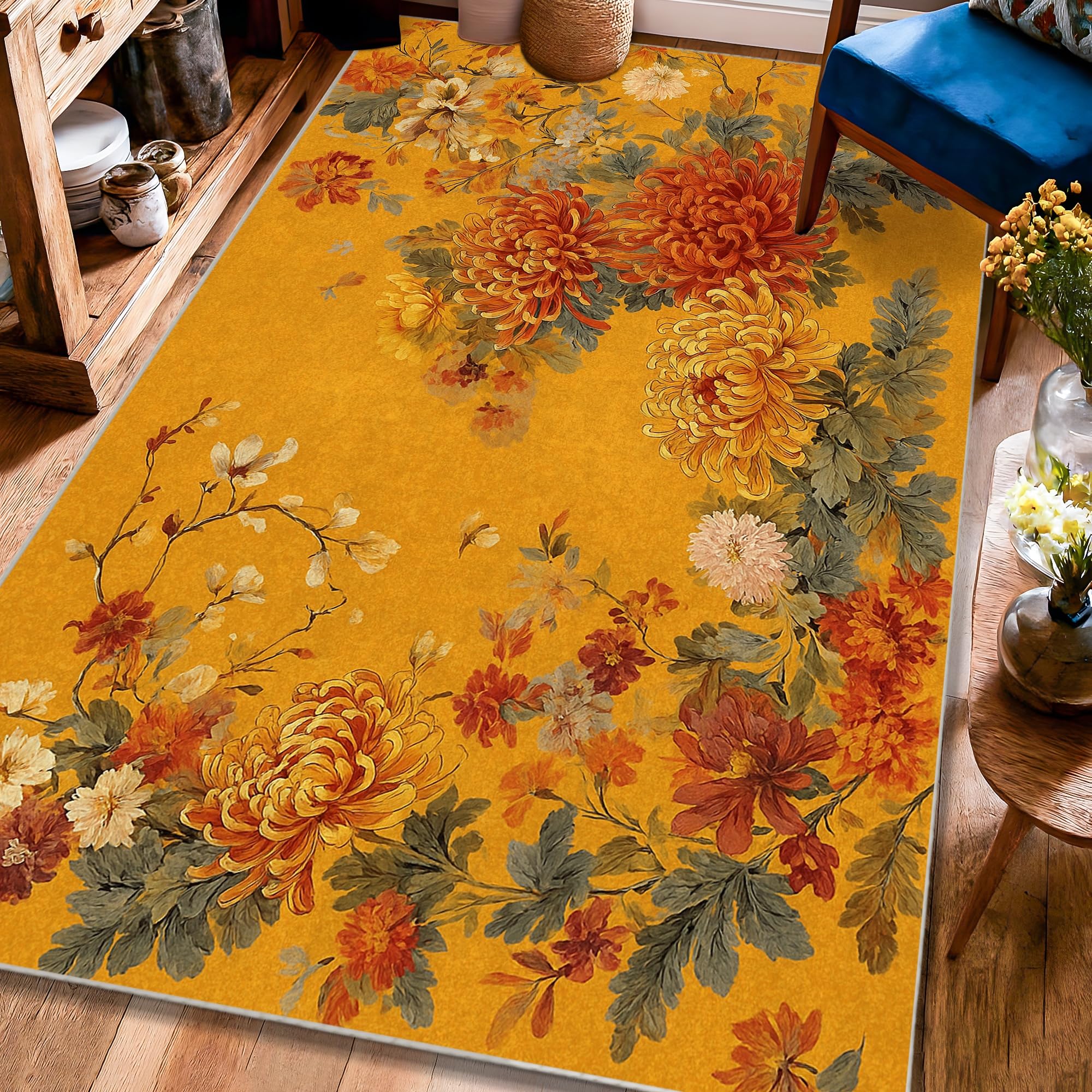Tapis de sol pour salon chrysanthème pour réchauffer votre chambre