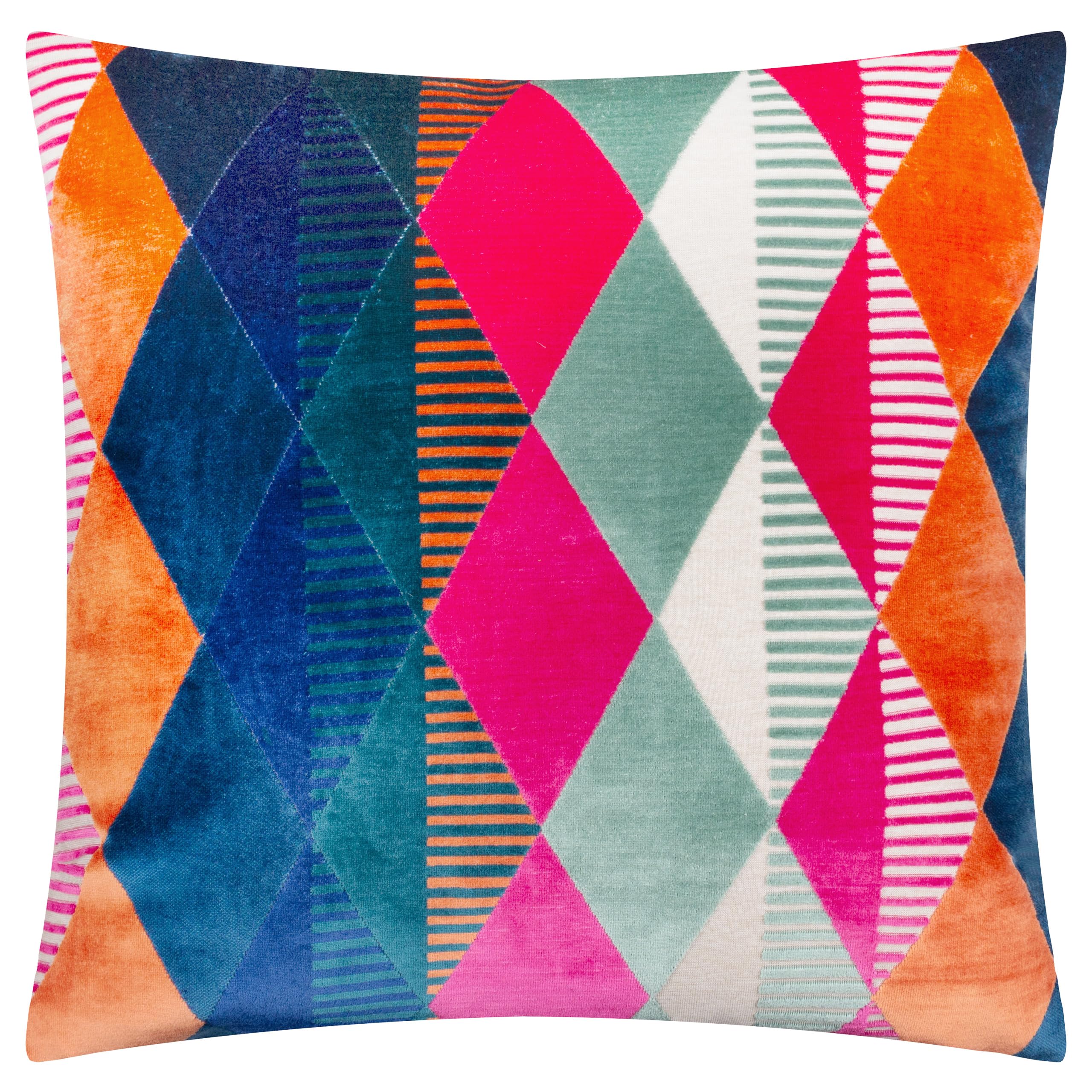 furn. Metro Harlequin Cushion Cover – Geometric Velvet Jacquard Decorative Case (Multicolour – 50x50cm)