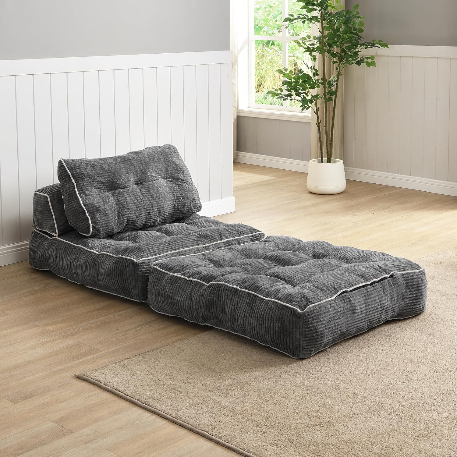 Ball & Cast Folding Sofa Bed, Futon Couch Bed with Pillow and Backrest, Convertible Sleeper Chair Comfy Floor Sofa for Living Room Bedroom,Gray