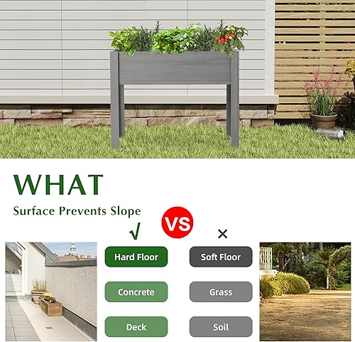 Miniatura 48 de Cama de jardín elevada con patas, 31 x 16 x 31 pulgadas, jardinera elevada de madera para exteriores, patas gruesas, con forro Marrón