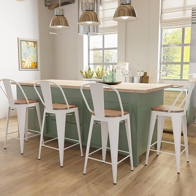 Butaco Aklaus metálico con asiento de madera 30 pulg altura miniatura 3