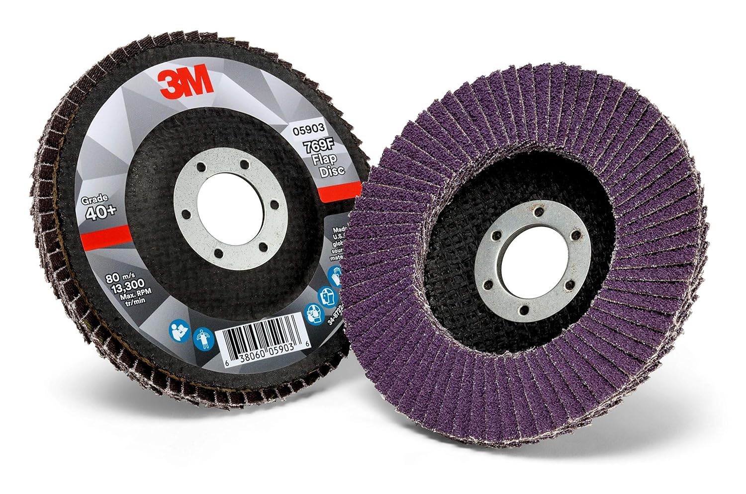 3M Flap Disc 769F - 40+ Grit Ceramic - Type 27 Angle Grinder Disc - Precision Shaped Grain - Metal Grinding and Blending - 4.5" x 7/8" Arbor Hole - Pack of 10: Industrial & Scientific