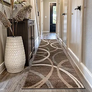 Rugshop Modern Wavy Circles Design Runner Rug 2'7" x 10' Brown