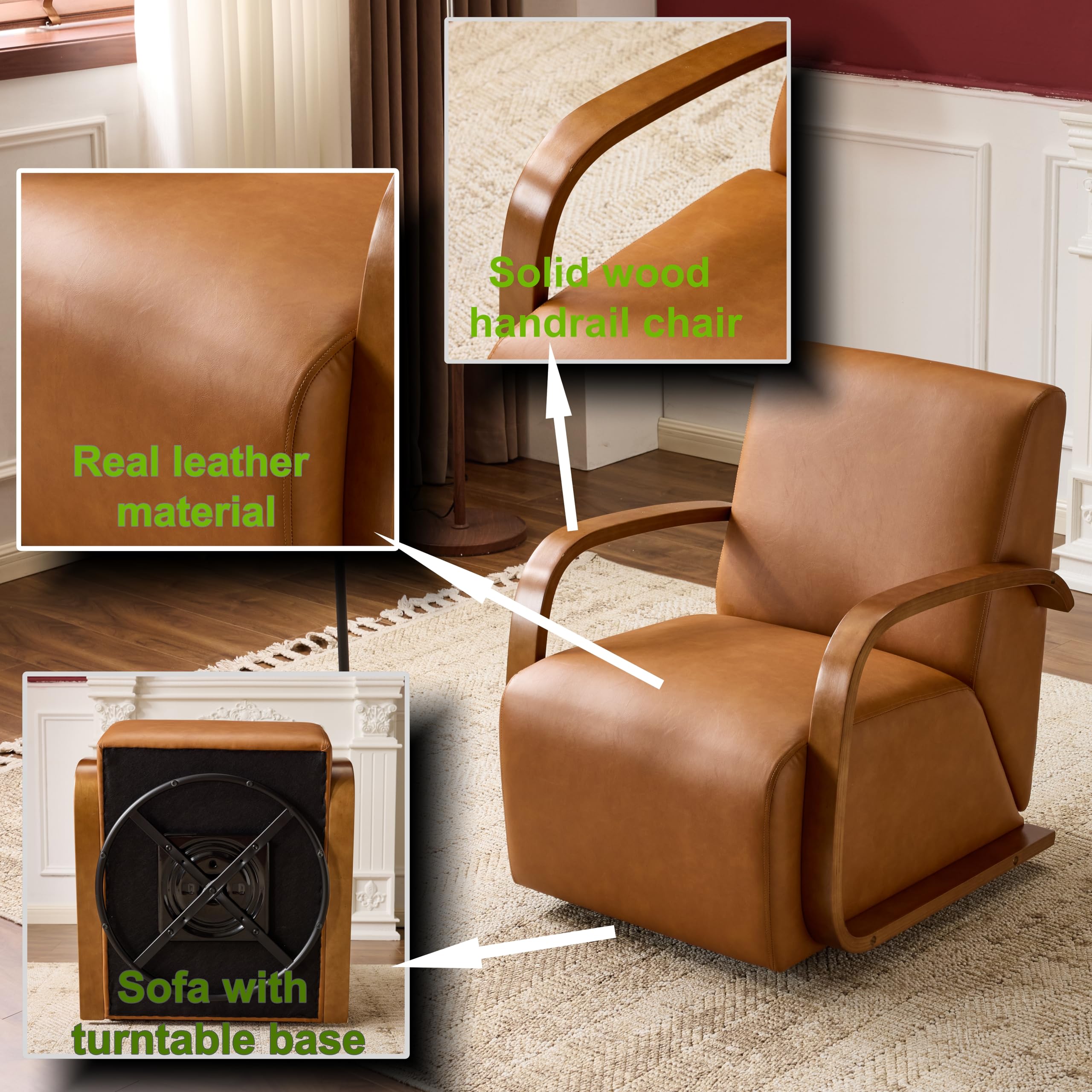 Amazon.com: Swivel Accent Chair, Vintage Faux Leather Armchair