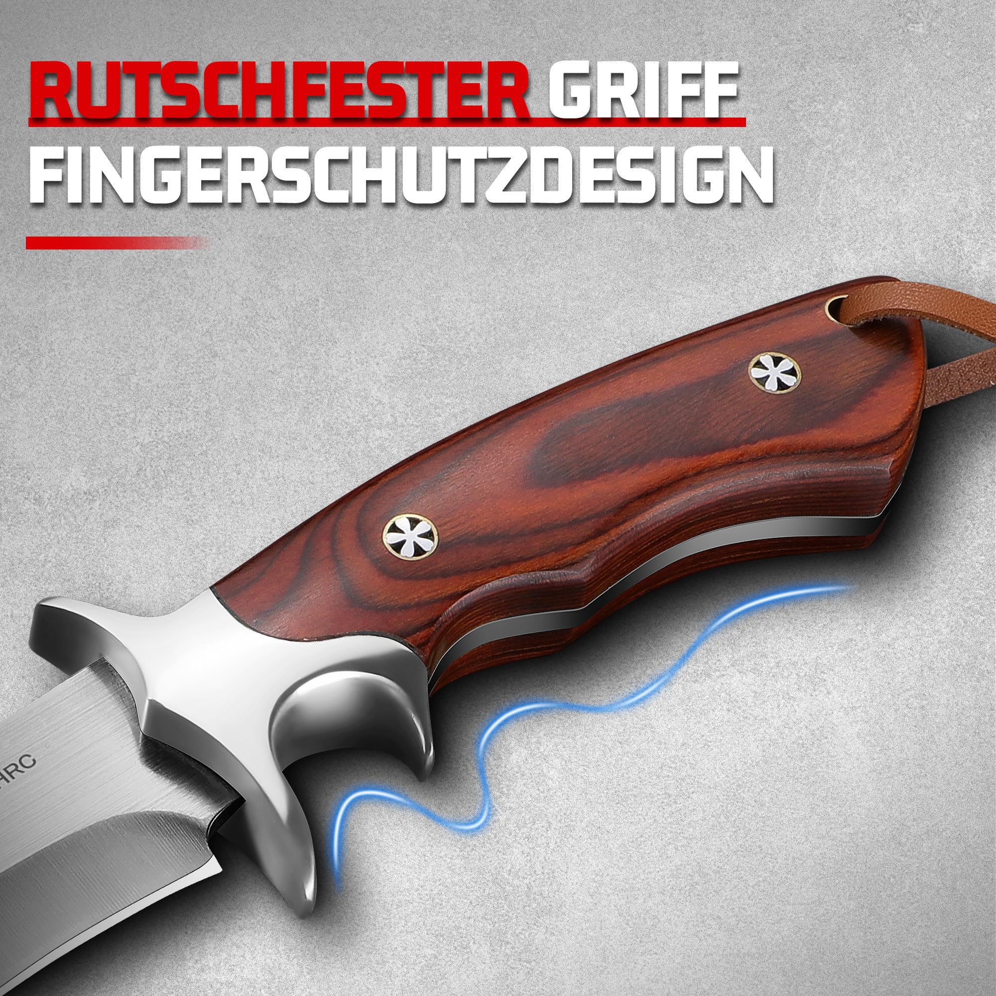 Plys Jagdmesser Feststehende Klinge Outdoor messer: Survival Messer aus M390-Stahl, mit Holzgriff, Lederscheide und Paracord Armband, Geeignet für Camping, Wandern und als Geschenk für Männer