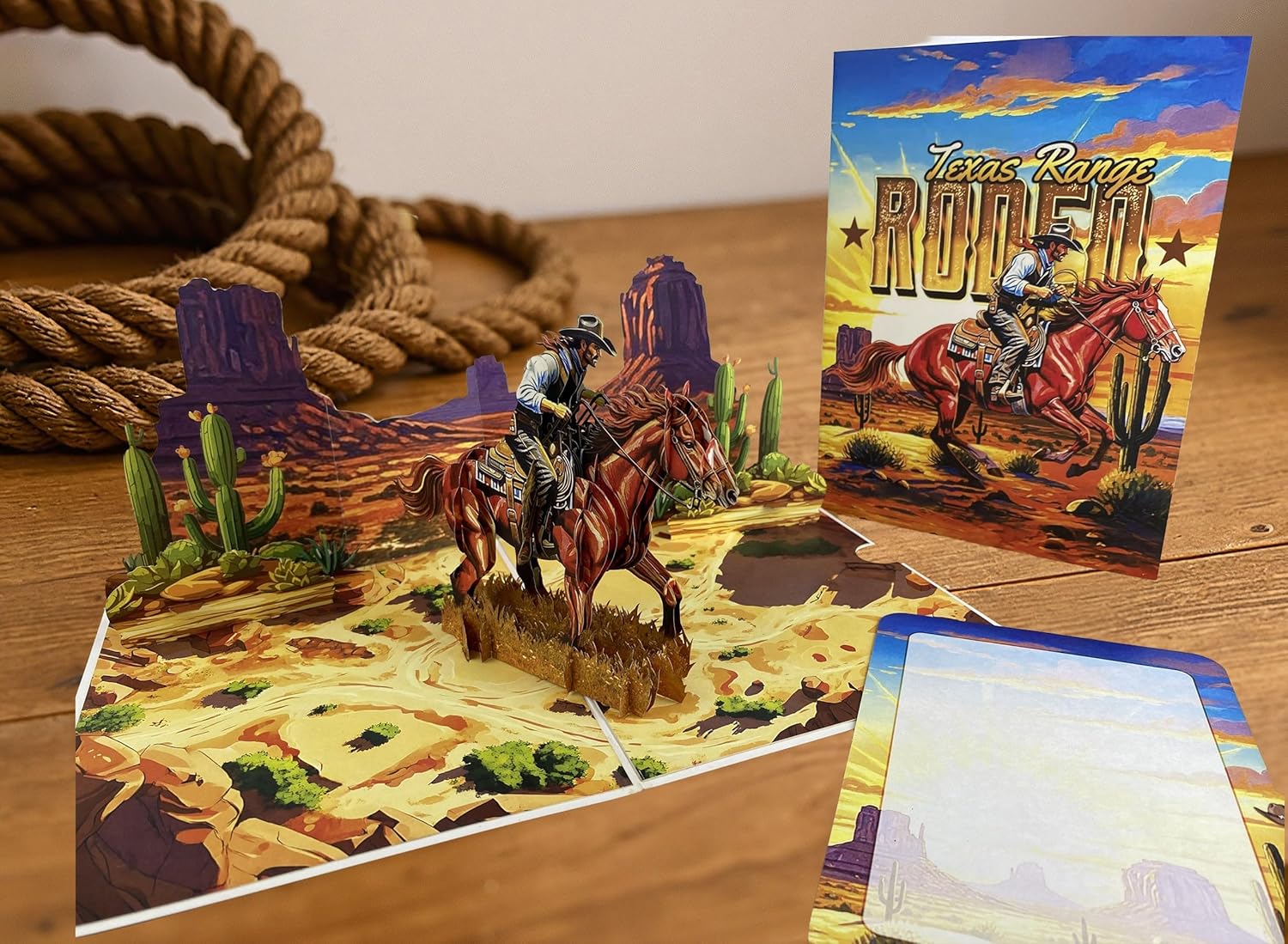 3D Pop Up Greeting Card – Handmade Cowboy on Horse Card – Texas Western Desert Scene – Birthday, Father’s Day, Retirement, Country & Rodeo Gift - Image 5