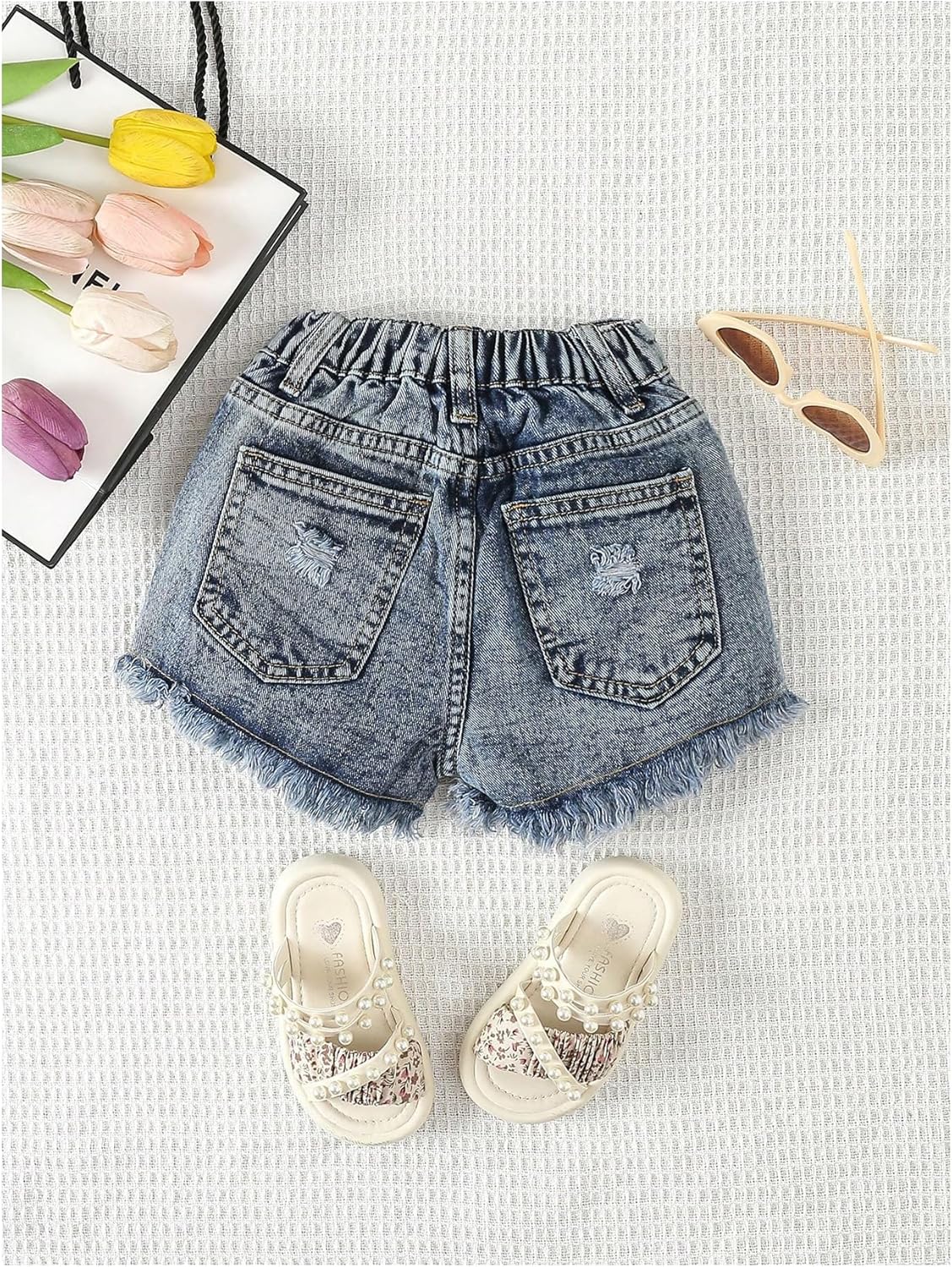 Verdusa Toddler Girl's Distressed Ripped Jeans Summer Streetwear Denim Shorts with Pockets Dark Wash 4 Years - Image 2