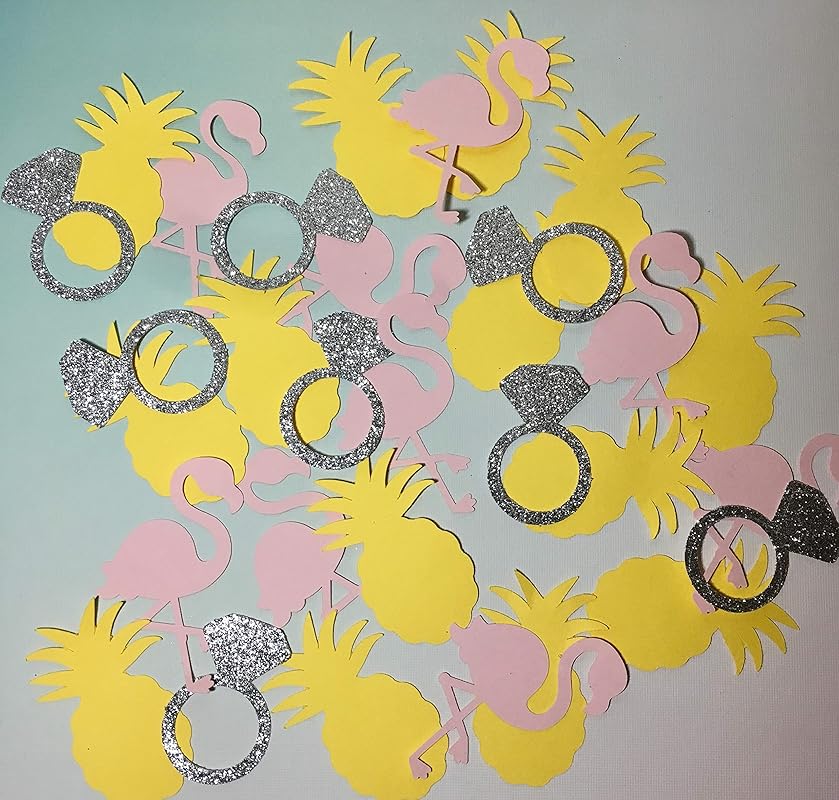 Flamingo confetti, pineapple confetti, diamond ring