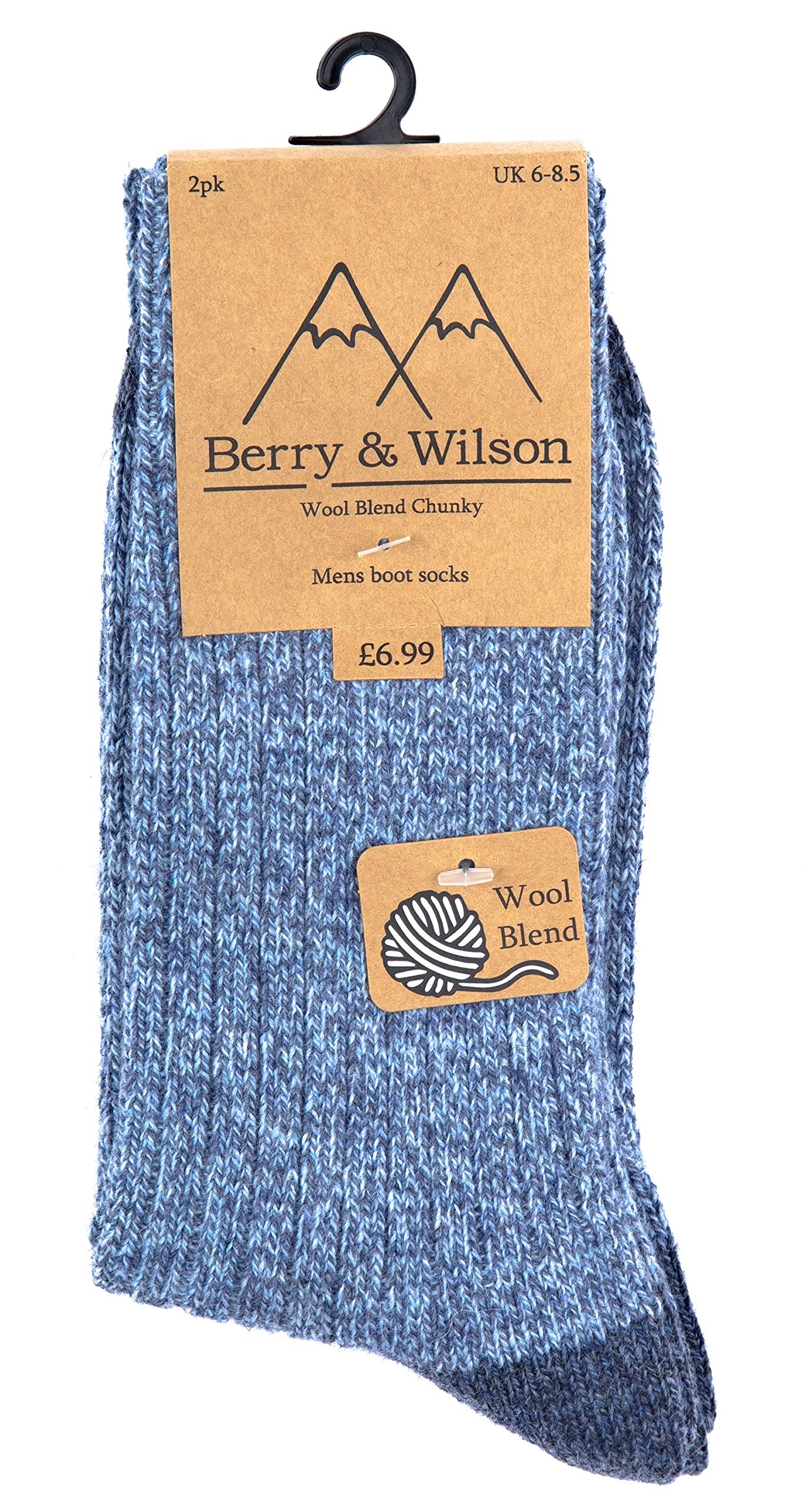 Berry & Wilson Mens Chunky Boot Socks Wool, Hiking, Camping, Working, Walking